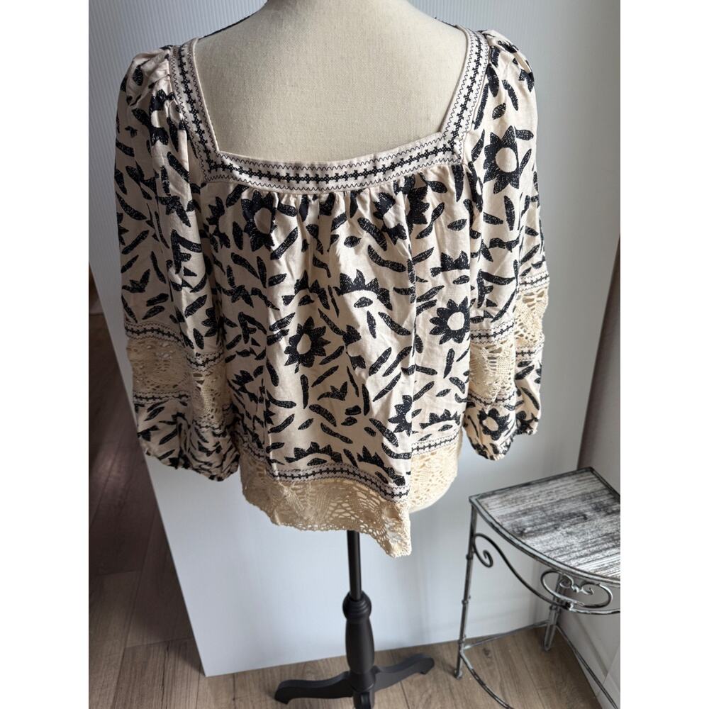 Christain Siriano New York boho puff sleeve square neck linen blend L SZ Large - Picture 2 of 12
